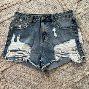 Dance & Marvel Distressed Blue Denim Jean Shorts